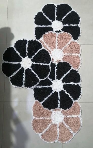 Tapetes Frufru Flor Bege e Marrom 2 Peças Antiderrapante
