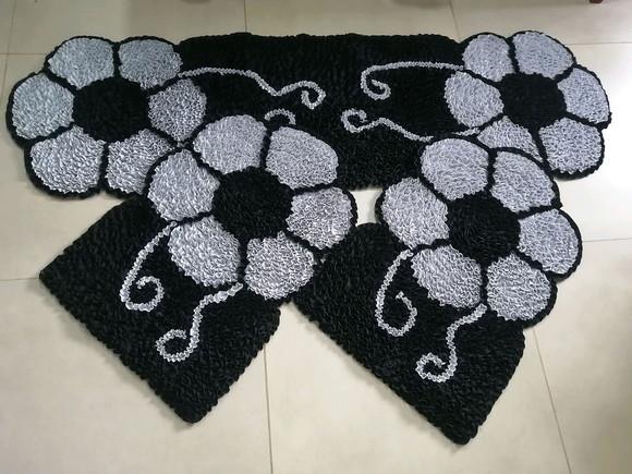 Tapetes Frufru Flor Cinza Passadeira 1m40cm Antiderrapante