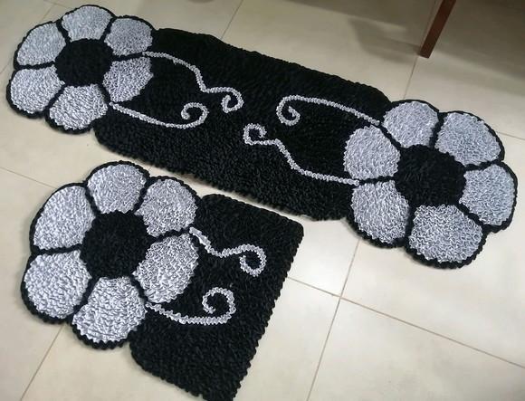 Tapetes Frufru Flor Cinza Passadeira 1m40cm Antiderrapante