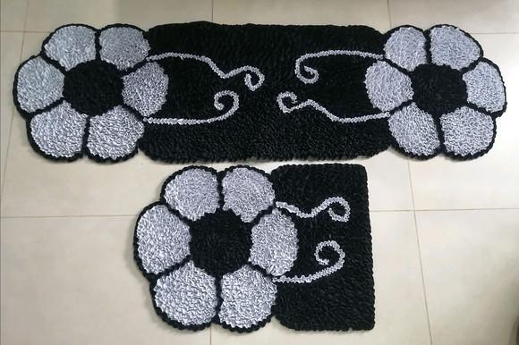 Tapetes Frufru Flor Cinza Passadeira 1m40cm Antiderrapante