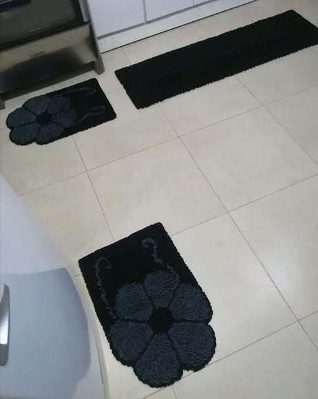 Tapetes Frufru Flor Grafite Antiderrapante
