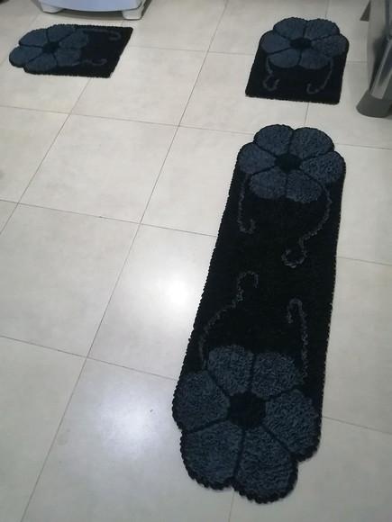 Tapetes Frufru Flor Grafite Antiderrapante