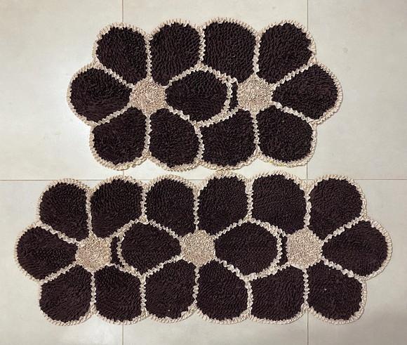 Tapetes Frufru Flor Marrom 2 Peças Antiderrapante
