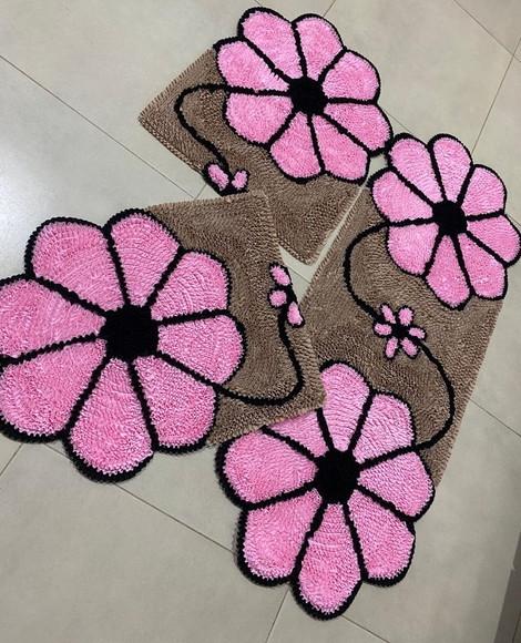 Tapetes Frufru Flor Rosa 1m20cm x 50cm Antiderrapante