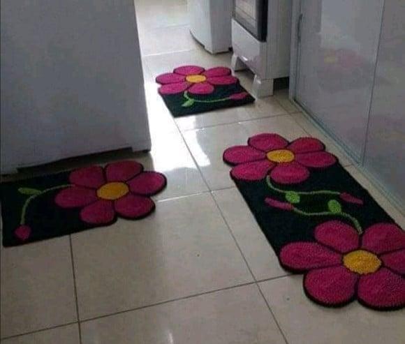 Tapetes Frufru Flor Rosa Antiderrapante