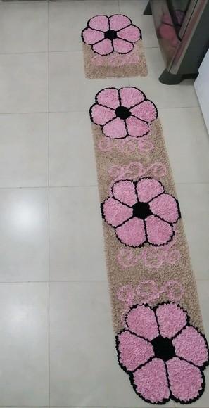 Tapetes Frufru Flor Rosa Claro 1m80cm Antiderrapante