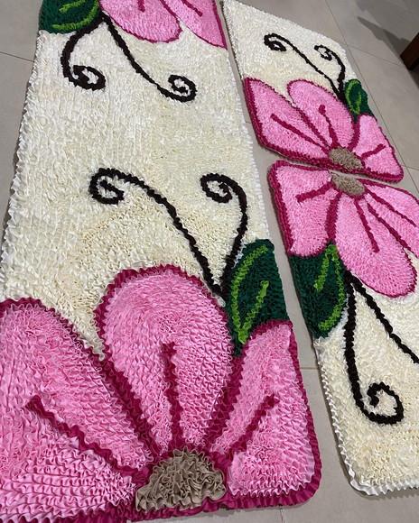 Tapetes Frufru Flor Rosa Claro 1m20cm Antiderrapante