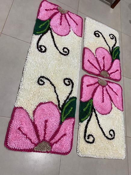 Tapetes Frufru Flor Rosa Claro 1m20cm Antiderrapante