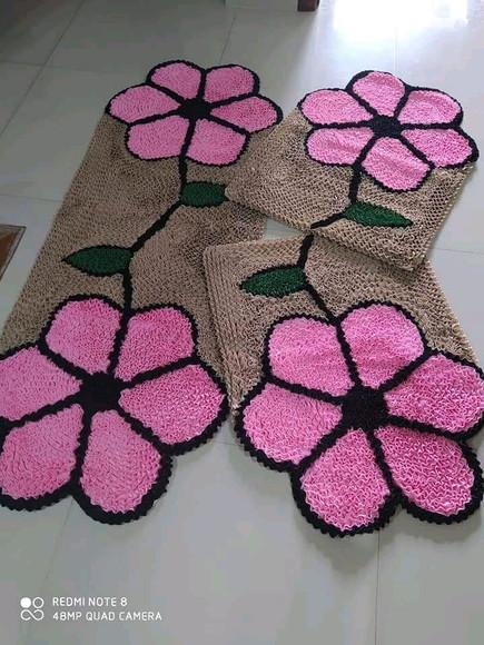 Tapetes Frufru Flor Rosa Antiderrapante