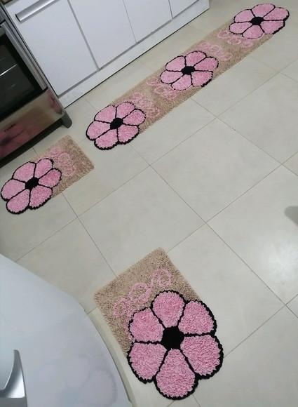 Tapetes Frufru Flor Rosa Claro 1m80cm Antiderrapante