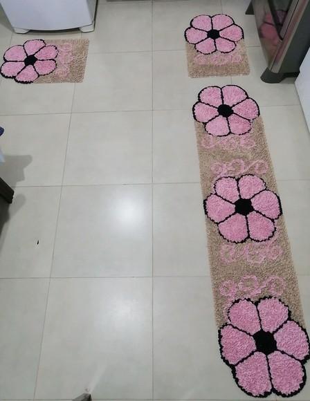 Tapetes Frufru Flor Rosa Claro 1m80cm Antiderrapante