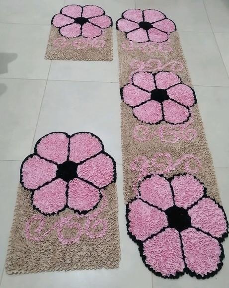 Tapetes Frufru Flor Rosa Claro 1m80cm Antiderrapante