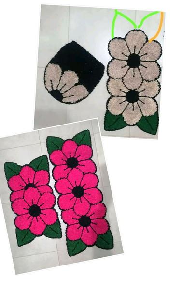 Tapetes Frufru Flor Rosa e Bege Antiderrapante