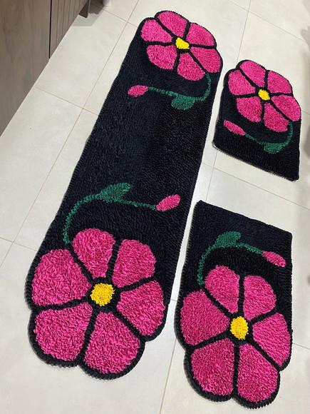Tapetes Frufru Flor Rosa Pink 1m60cm x 40cm Antiderrapante
