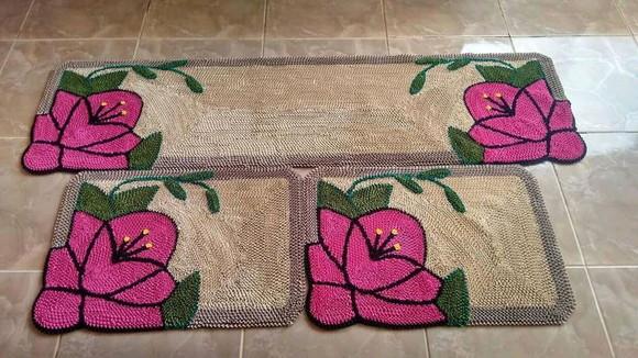 Tapetes Frufru Flor Rosa Passadeira 1m20cm Antiderrapante