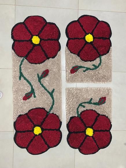 Tapetes Frufru Flor Vermelha 1m20cm Antiderrapante