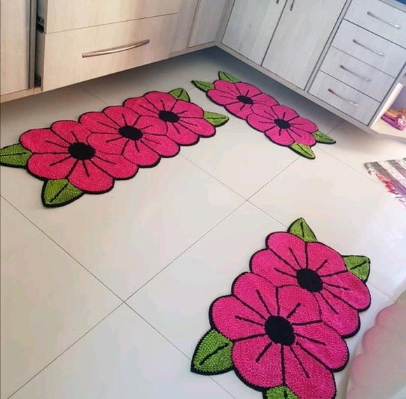 Tapetes Frufru Flor Rosa Pink Antiderrapante