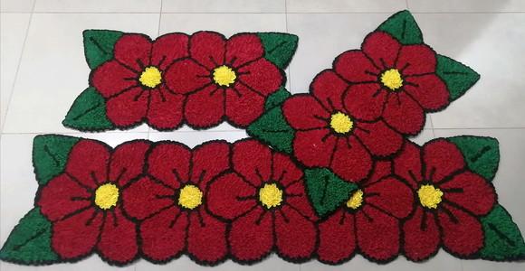 Tapetes Frufru Flor Vermelha 1m80cm Antiderrapante