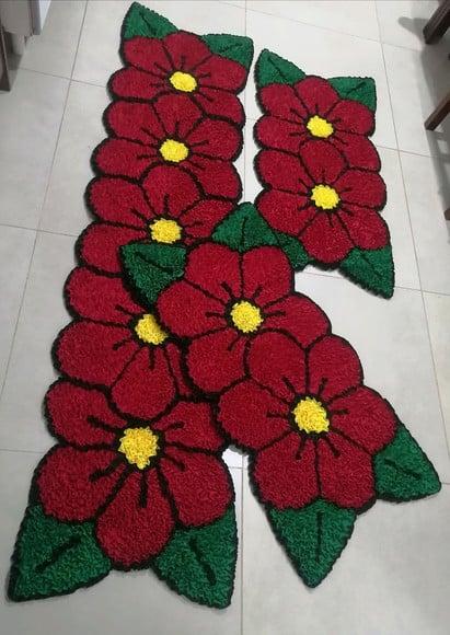 Tapetes Frufru Flor Vermelha 1m80cm Antiderrapante