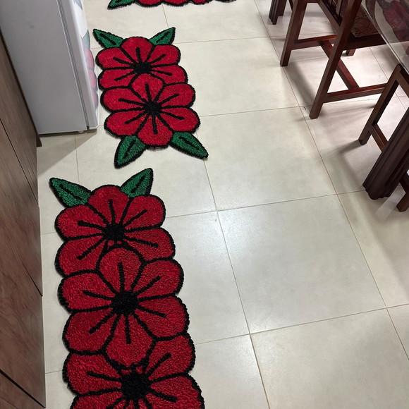 Tapetes Frufru Flor Vermelha Antiderrapante