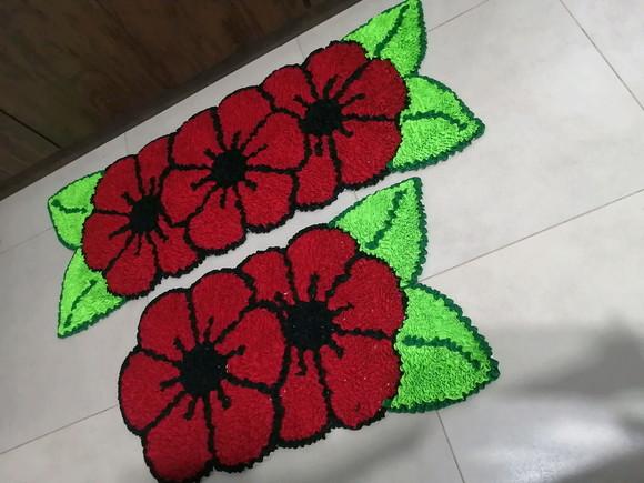 Tapetes Frufru Flor Vermelha Antiderrapante