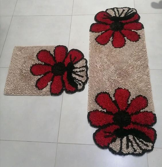 Tapetes Frufru Flor Vermelha Antiderrapante
