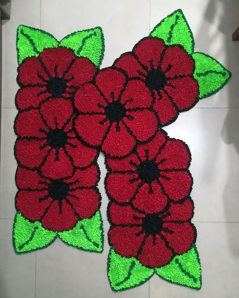 Tapetes Frufru Flor Vermelha Antiderrapante