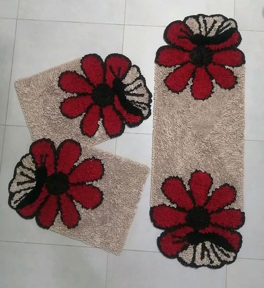 Tapetes Frufru Flor Vermelha Antiderrapante