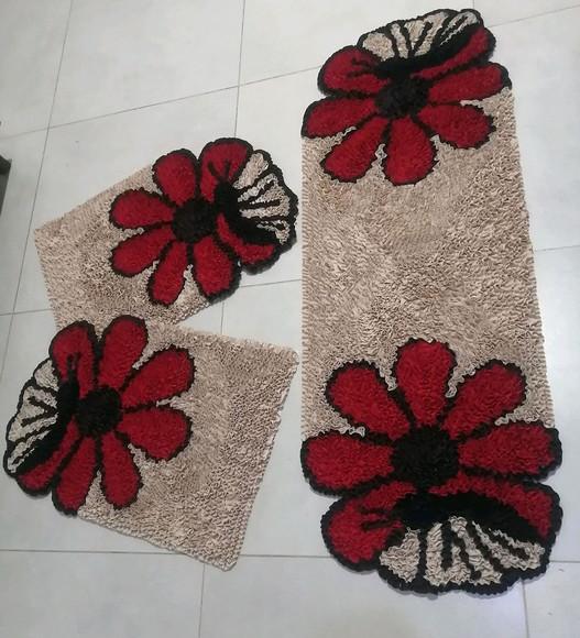 Tapetes Frufru Flor Vermelha Antiderrapante