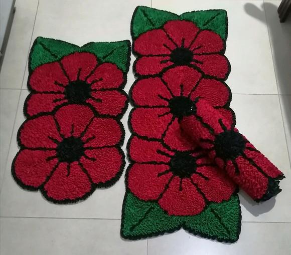 Tapetes Frufru Flor Vermelha Antiderrapante