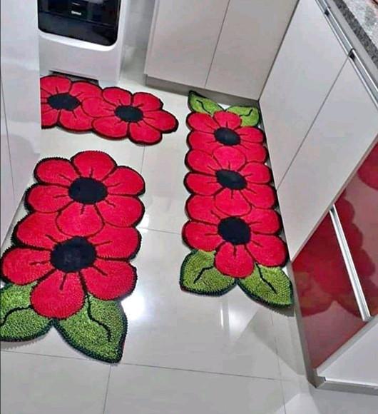 Tapetes Frufru Flor Vermelha Antiderrapante
