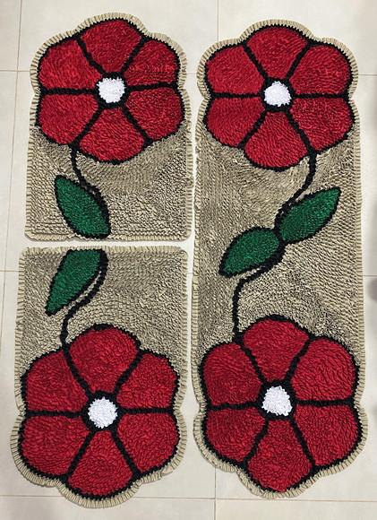Tapetes Frufru Flor Vermelha Antiderrapante