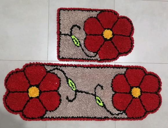 Tapetes Frufru Flor Vermelha Antiderrapante