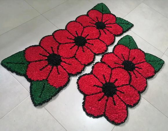 Tapetes Frufru Flor Vermelha Antiderrapante