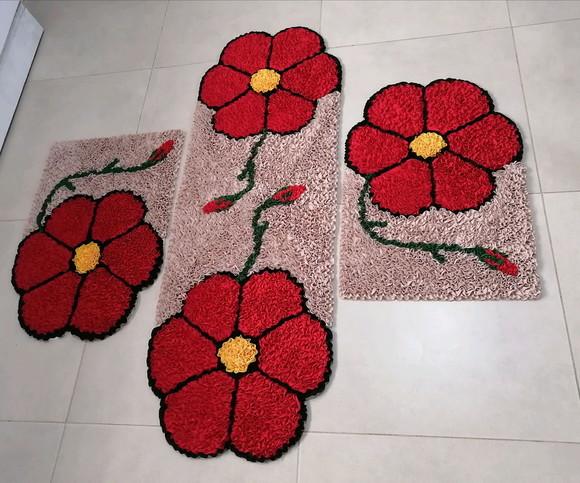 Tapetes Frufru Flor Vermelha Antiderrapante