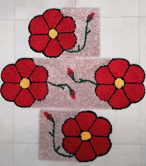 Tapetes Frufru Flor Vermelha Antiderrapante