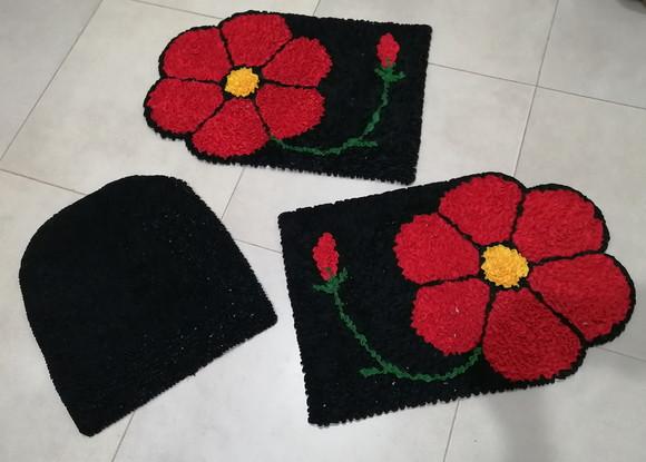 Tapetes Frufru Flor Vermelha Antiderrapante
