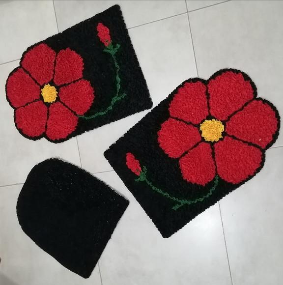 Tapetes Frufru Flor Vermelha Antiderrapante