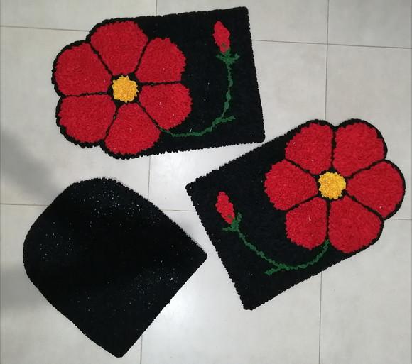 Tapetes Frufru Flor Vermelha Antiderrapante