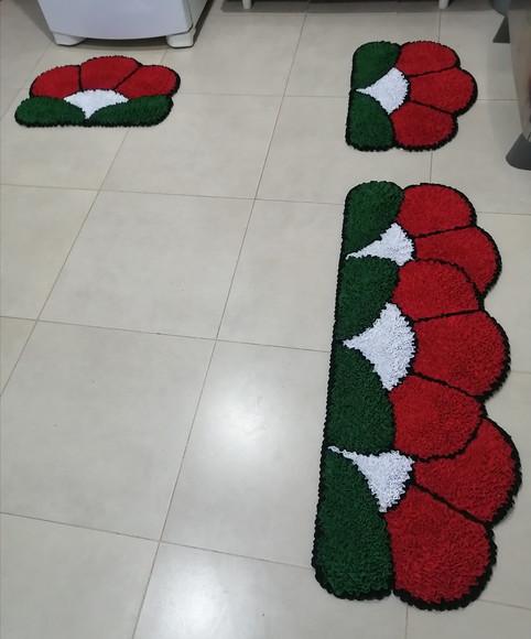 Tapetes Frufru Flor Vermelha Antiderrapante