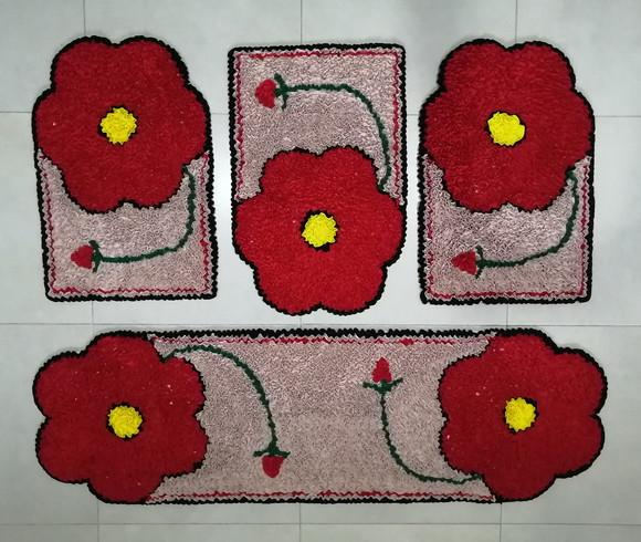 Tapetes Frufru Flor Vermelha Antiderrapante