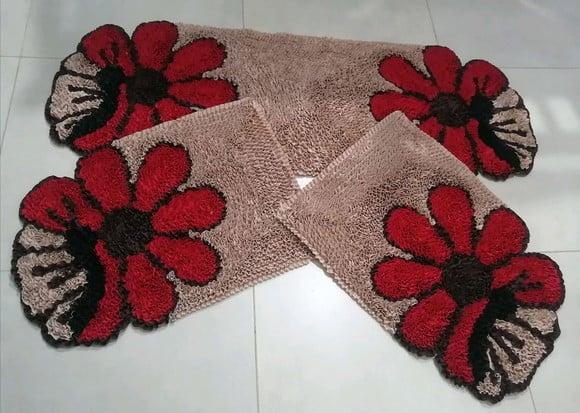 Tapetes Frufru Flor Vermelha Borboleta Antiderrapante