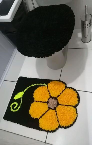 Tapetes Frufru Lavabo Flor Amarela Antiderrapante