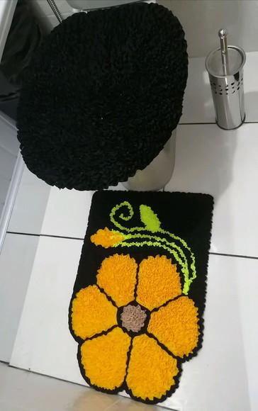 Tapetes Frufru Lavabo Flor Amarela Antiderrapante