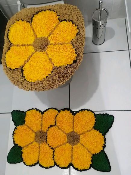 Tapetes Frufru Lavabo Flor Amarela Antiderrapante