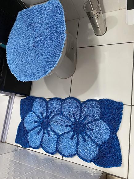 Tapetes Frufru Lavabo Flor Azul Antiderrapante
