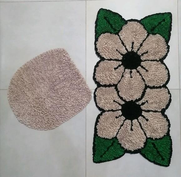Tapetes Frufru Lavabo Flor Bege Antiderrapante