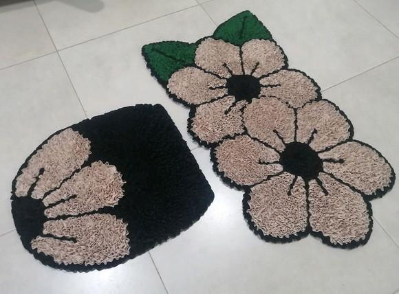 Tapetes Frufru Lavabo Flor Bege Antiderrapante