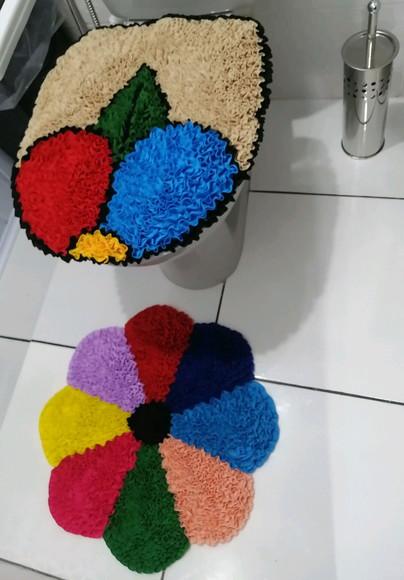 Tapetes Frufru Lavabo Flor Colorida Antiderrapante