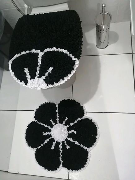 Tapetes Frufru Lavabo Flor Preta Antiderrapante